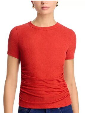 NWT - Veronica Beard Remus Red Short-Sleeve Ruched Crewneck Top - sz M